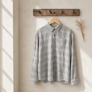 PX Clothing Premium Xpression Men XL Flannel Shirt Gray Plaid Long Sleeve Button